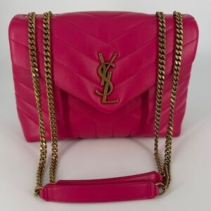 NEW YSL Saint Laurent Pink Quilted LouLou Small Handbag E969